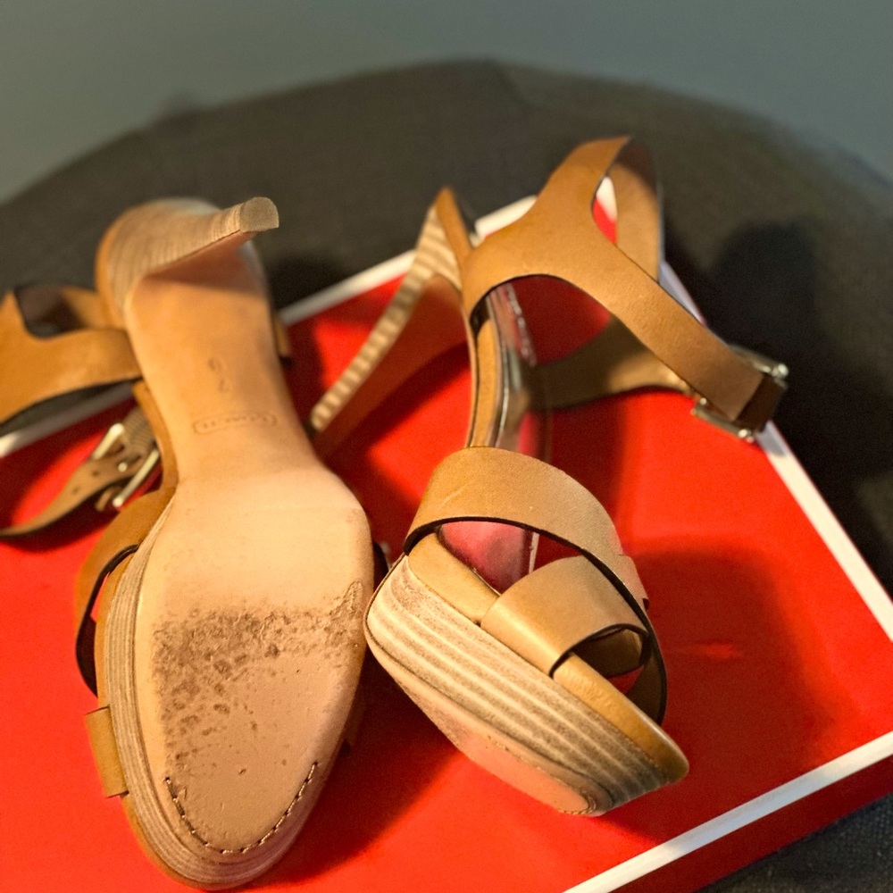 Coach Leather Heeled sandals in Tan.